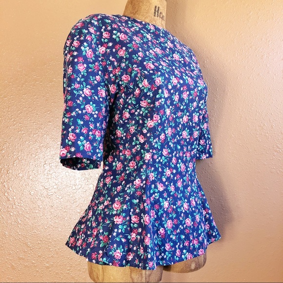 Vintage 80s Handmade Ditsy Floral Peplum Blouse - Picture 2 of 7